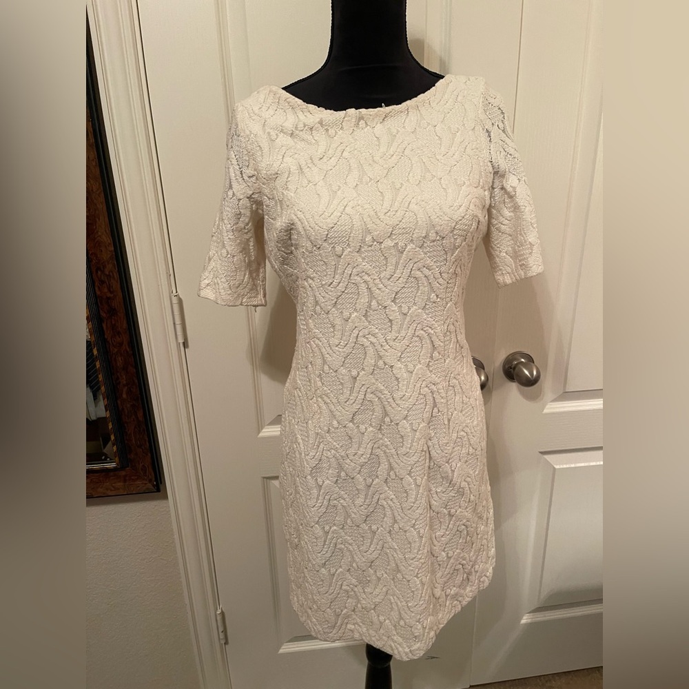 Ann Taylor Cream Textured Mini Dress